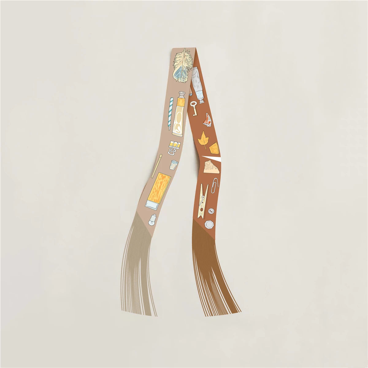 Printed Narrow Ribbon Scarf with Decorative Fringed Ends