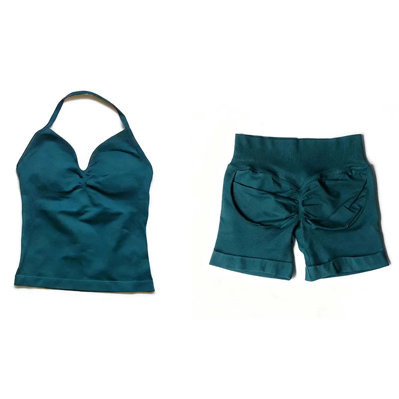 Women's Halter Tank And Shorts Yoga Set For Workout Outfits