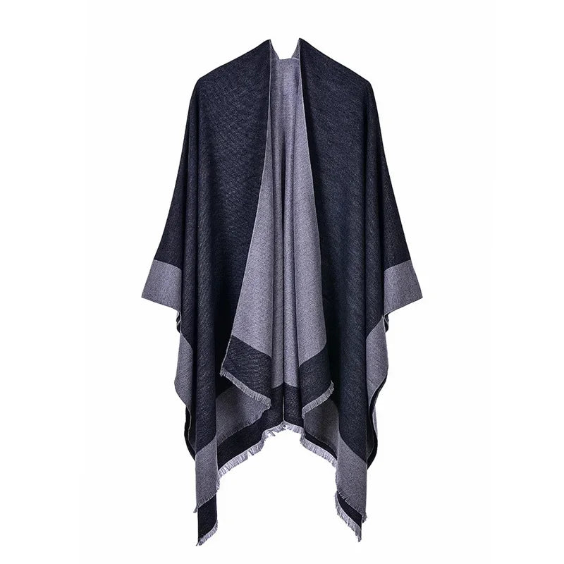 Patterned Fringed Open Front Poncho for Layering over Outfits