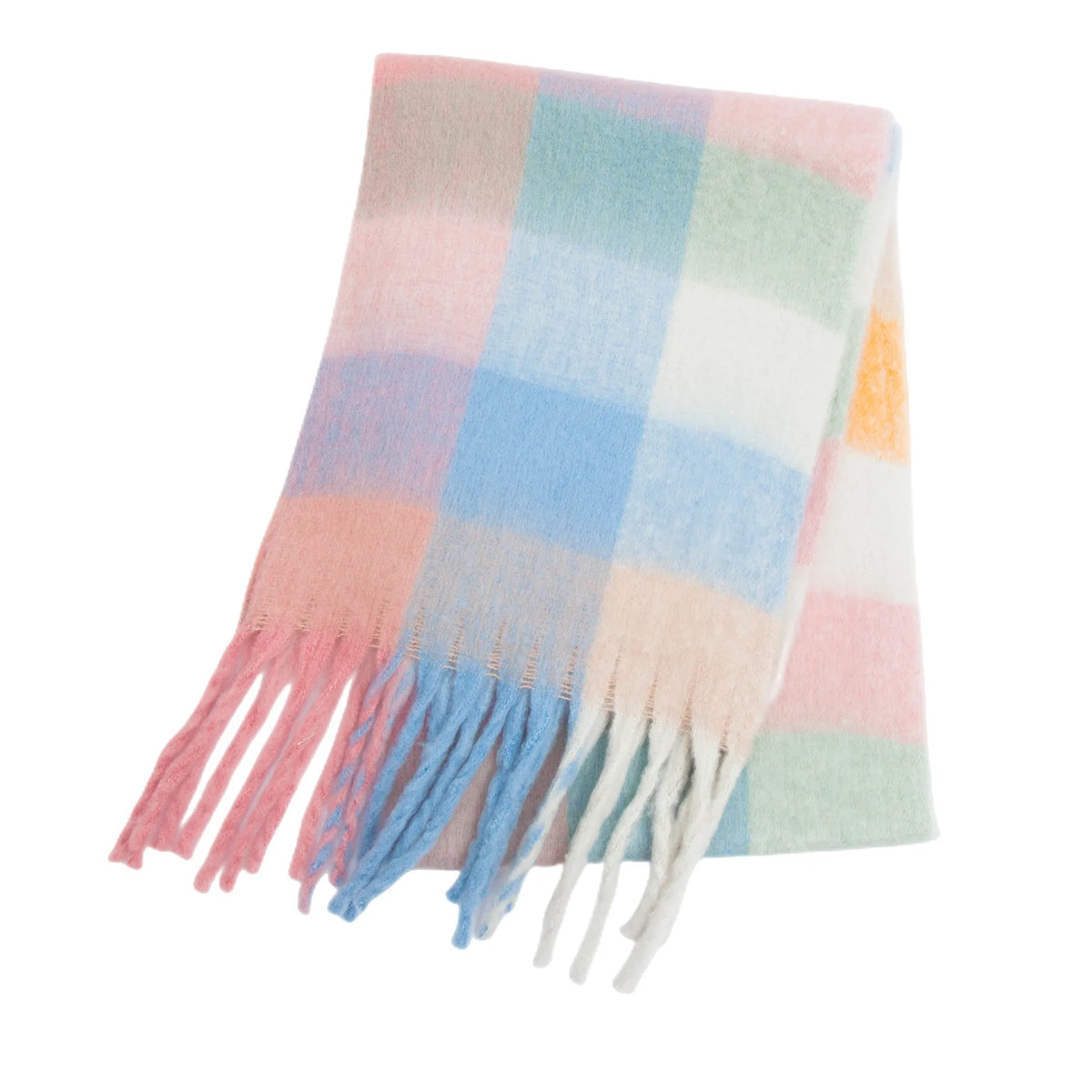Multicolor Plaid Scarf with Long Shape and Fringed Ends