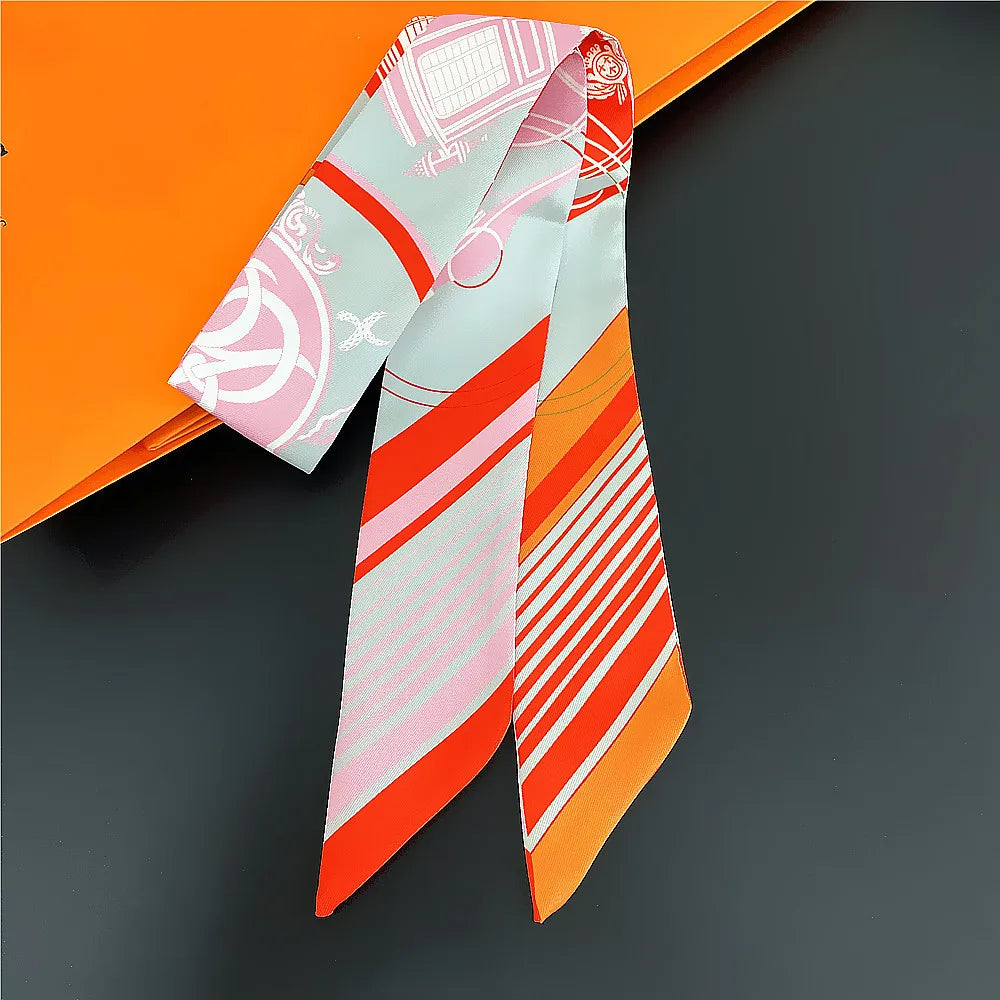 Horse Motif Skinny Scarf with Decorative Printed Patterns