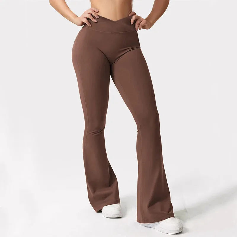 Women's High Waist Nylon Blend Flared Workout Pants with Mesh Insets