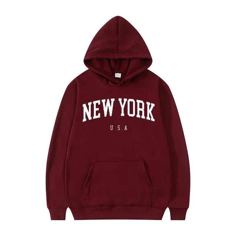 New York Letter-Print Long-Sleeve Pullover Hoodie