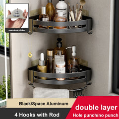 Bathroom Shelves Wall Mounted No Drill Space Aluminum Shower Corner Caddy Storage Shelf Multilayer Kitchen Organizer Rack