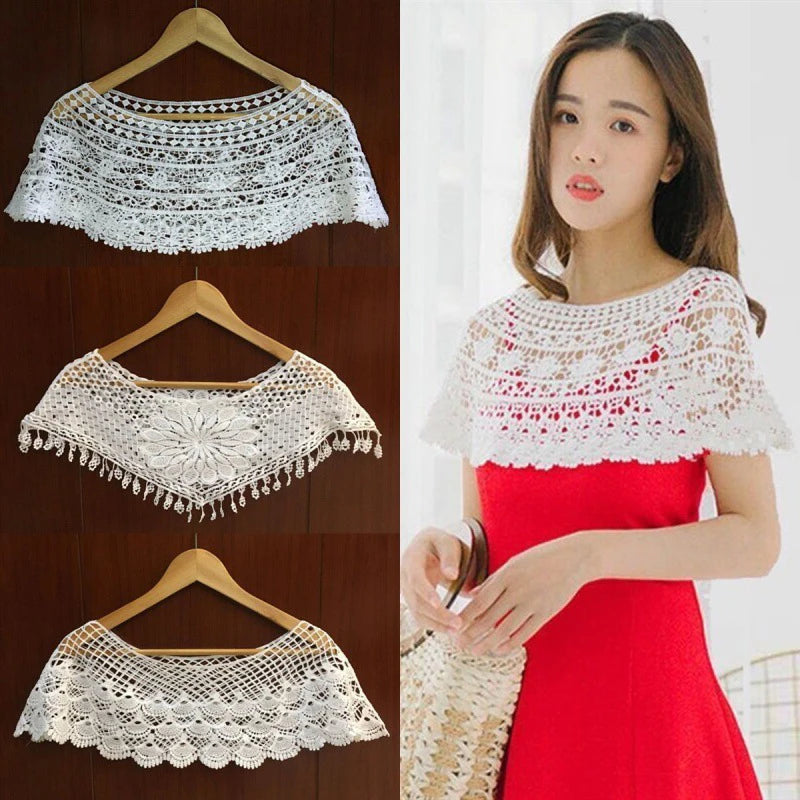 Crochet Floral Lace Capelet for Layering over Dresses and Tops