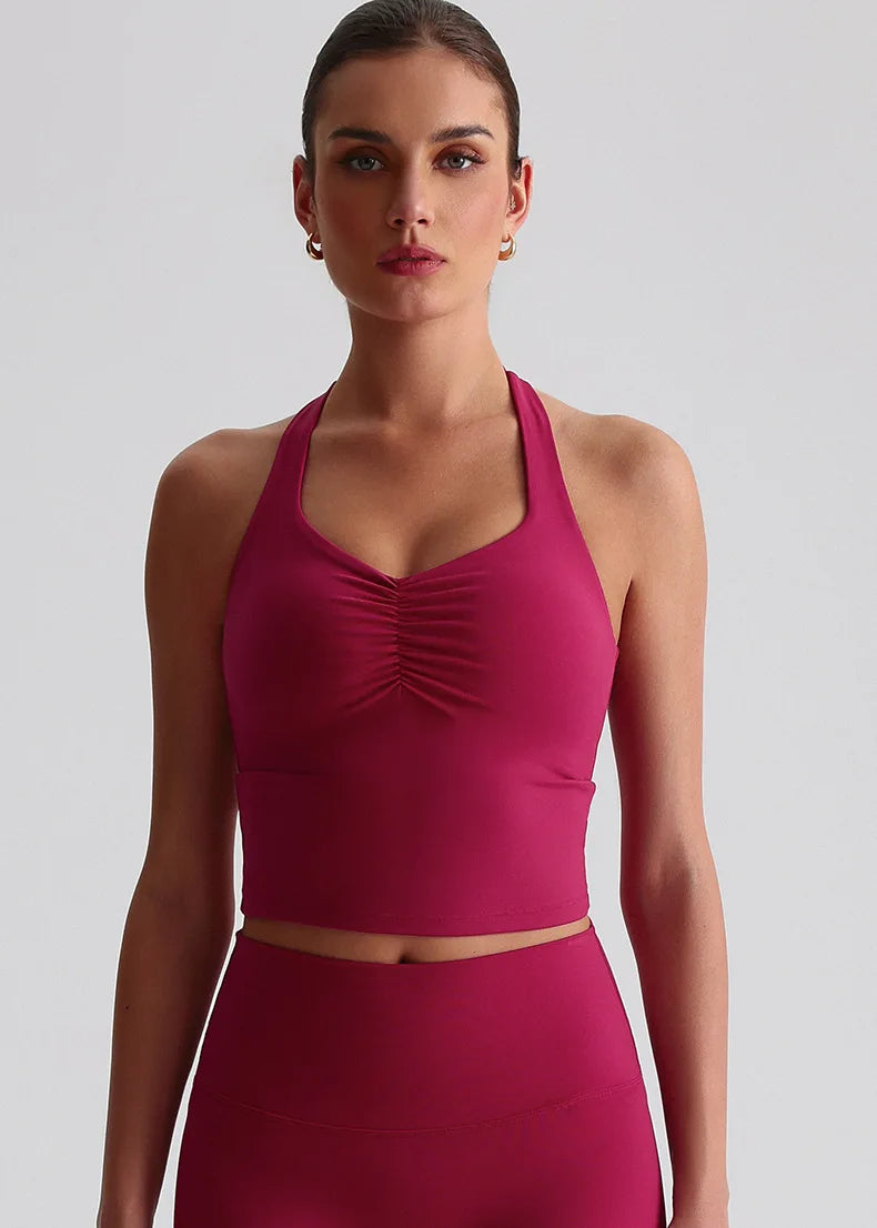 Women's Ruched Front Cross Back Longline Tank Top