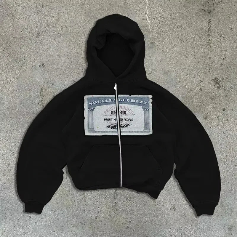 Graphic Long Sleeve Full Zip Casual Hoodie for Layering