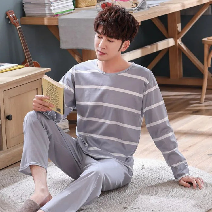 Men's Striped Graphic Long Sleeve Top and Pants Pajama Set