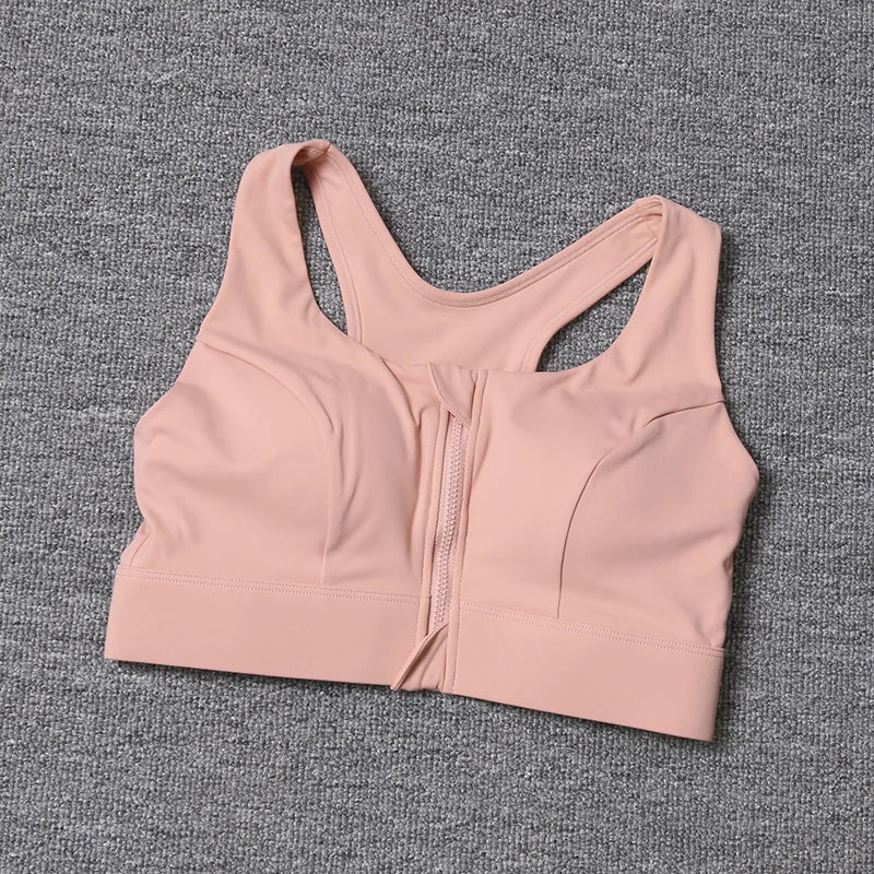 Women's Front Zip Keyhole Back Sports Bra