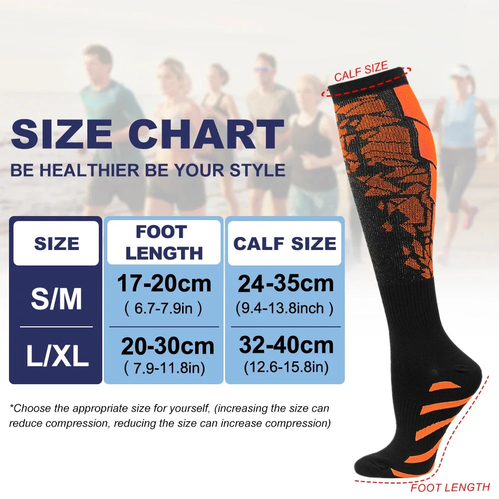 Patterned Knee High Compression Socks with Contrasting Panels