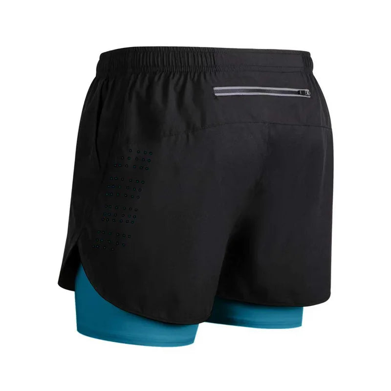 Men's Double Layer Running Shorts with Back Zipper Pocket