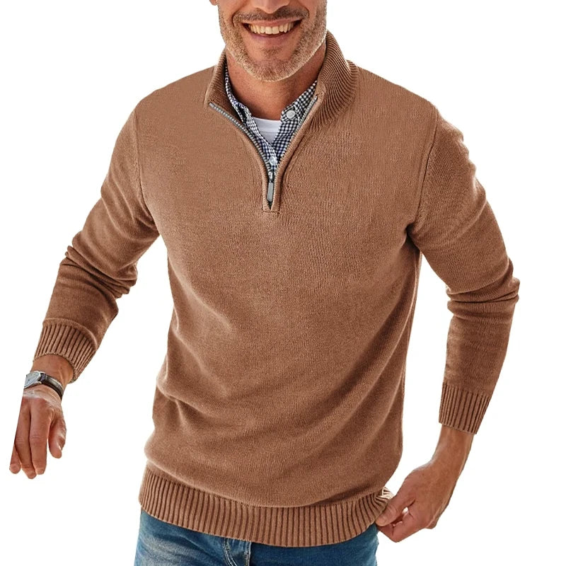 Men's Quarter Zip Long Sleeve Knit Sweater