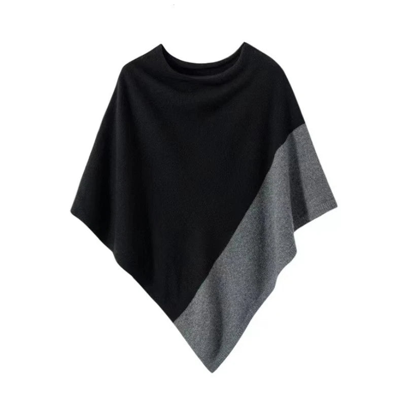 Asymmetric Block Colour Poncho for Layering over Outfits