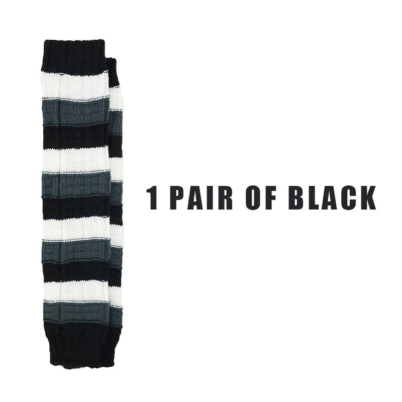 Striped Knit Calf Leg Warmers with Stirrup Foot Shape