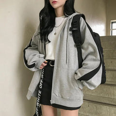 Women Casual Oversized Sweatshirt Female Streetwear Hooded Coats Pocket Loose Zip up Harajuku Hoodies Jacket Female Zipper Cloth