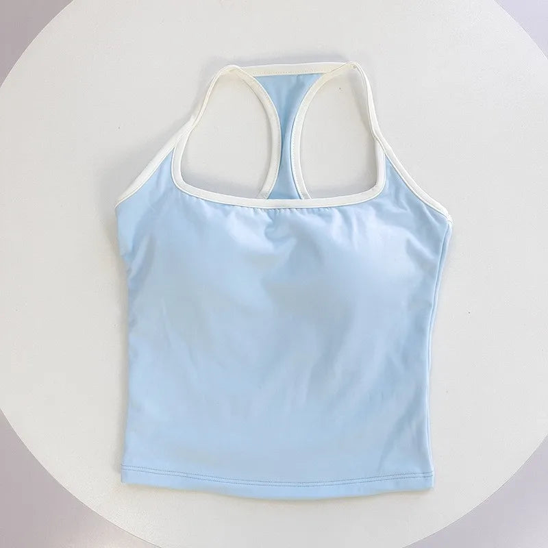 Women's Contrast Trim Racerback Cropped Tank Top