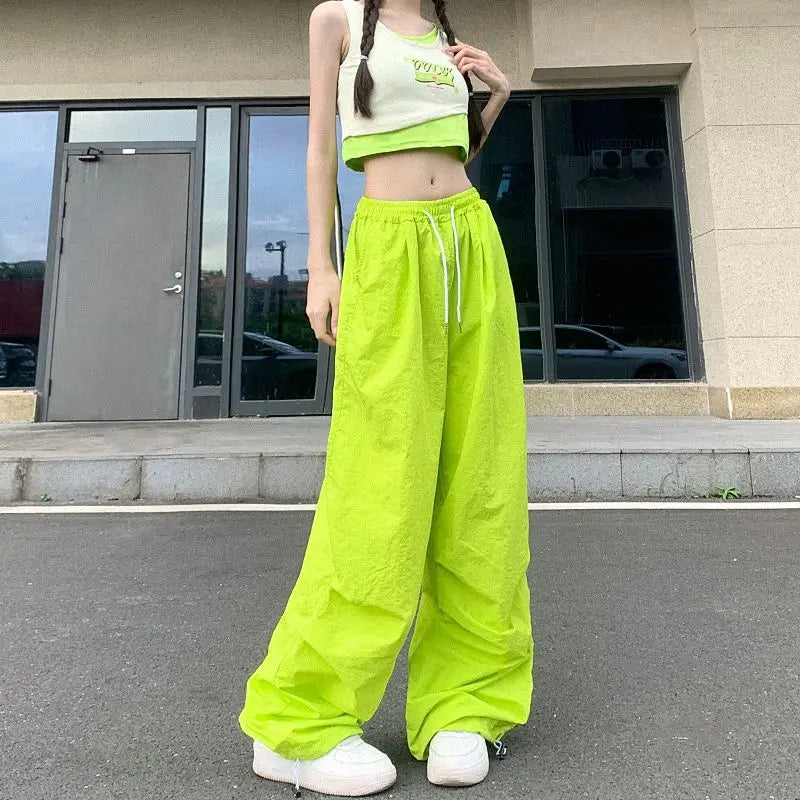 Women's Parachute Pants with Drawstring Waist and Adjustable Leg Openings