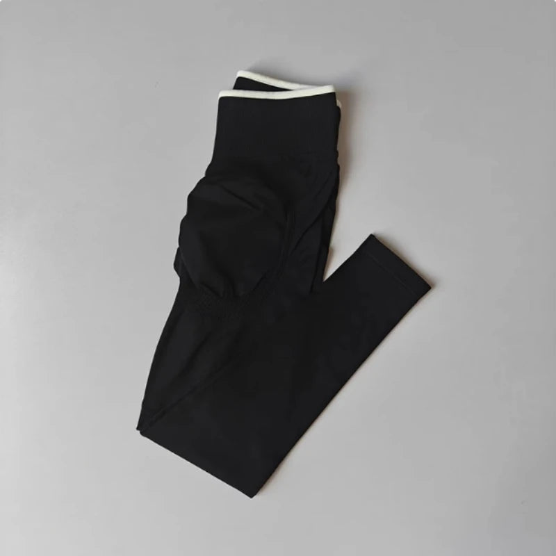 Women's Scrunch Contrast Waist Full Length Leggings For Workout Outfits