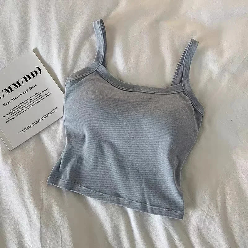 Women's Crop Top with Scoop Neckline, Wide Shoulder Straps, and Cropped Length