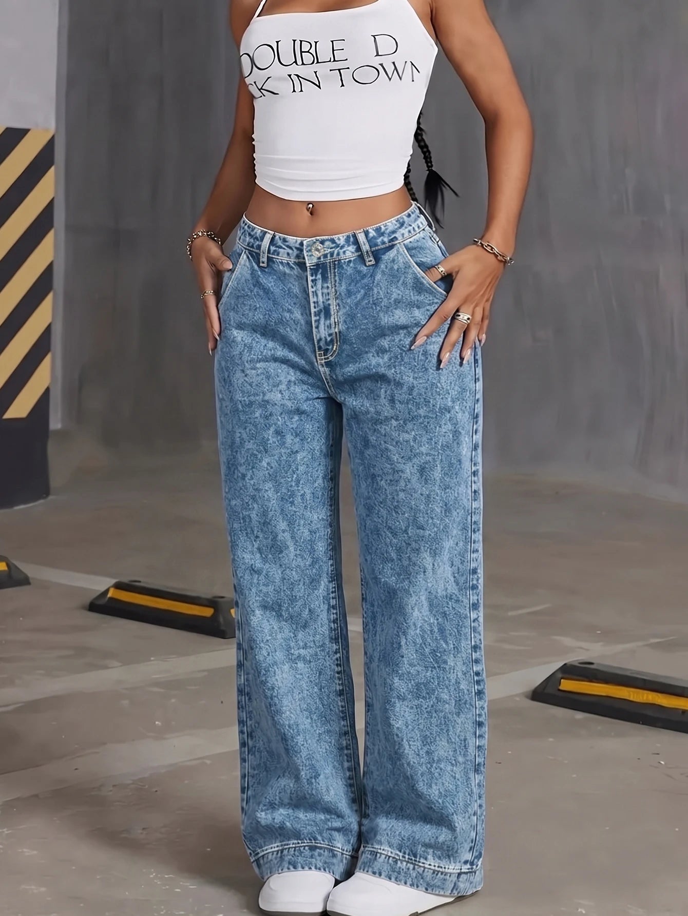 Women's Elastic Waist Heart Pocket Denim Jeans For Everyday Outfits