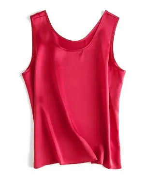 Women's Mulberry Silk Tank Top with Round Neck and Sleeveless Cut