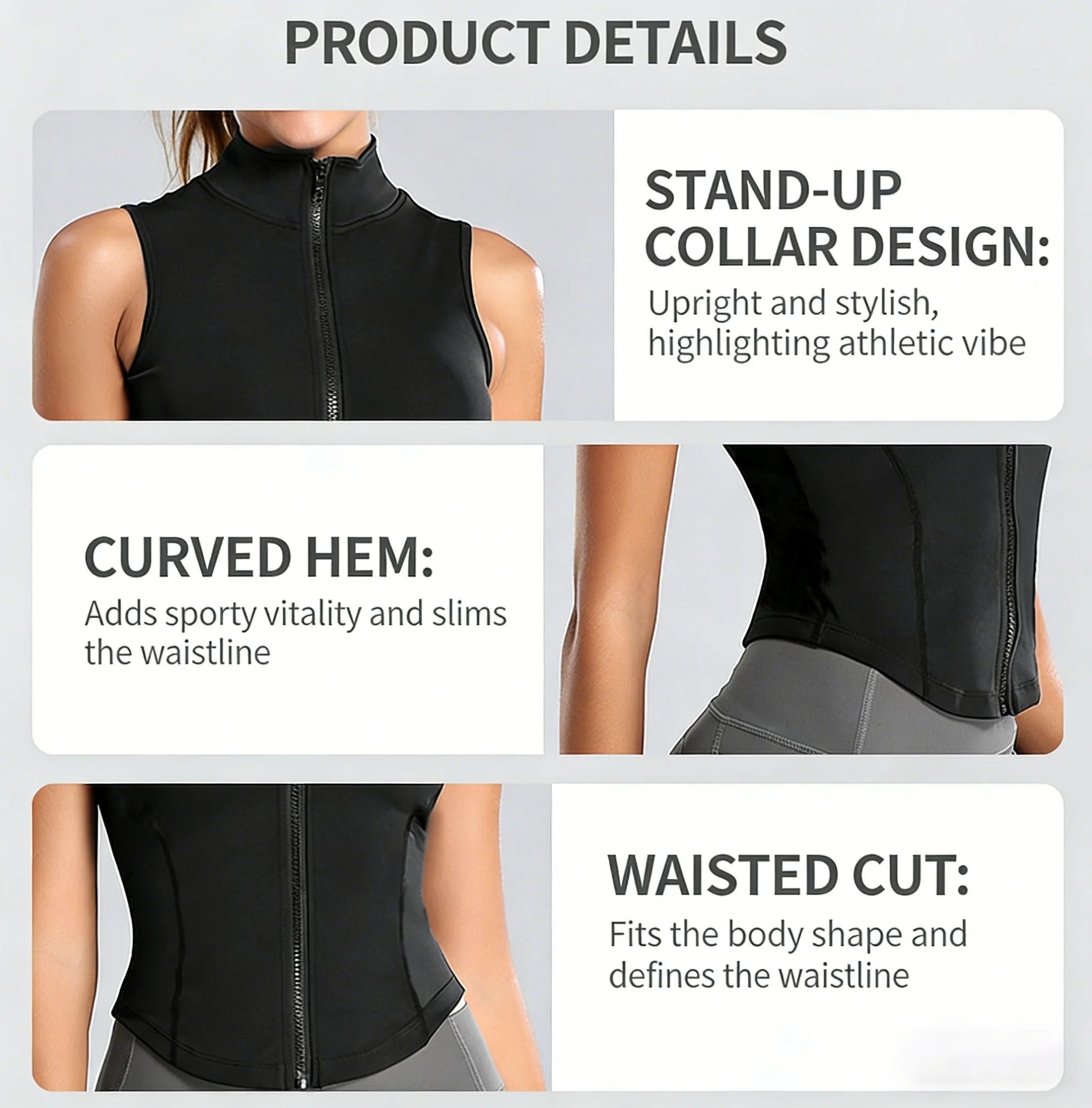 Sleeveless Full Zip Fitted Training Vest for Yoga Wear