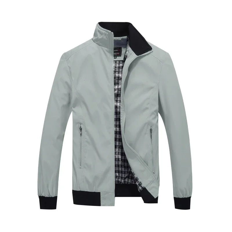 Men's Zip-Front Stand-Collar Jacket with Checked Lining
