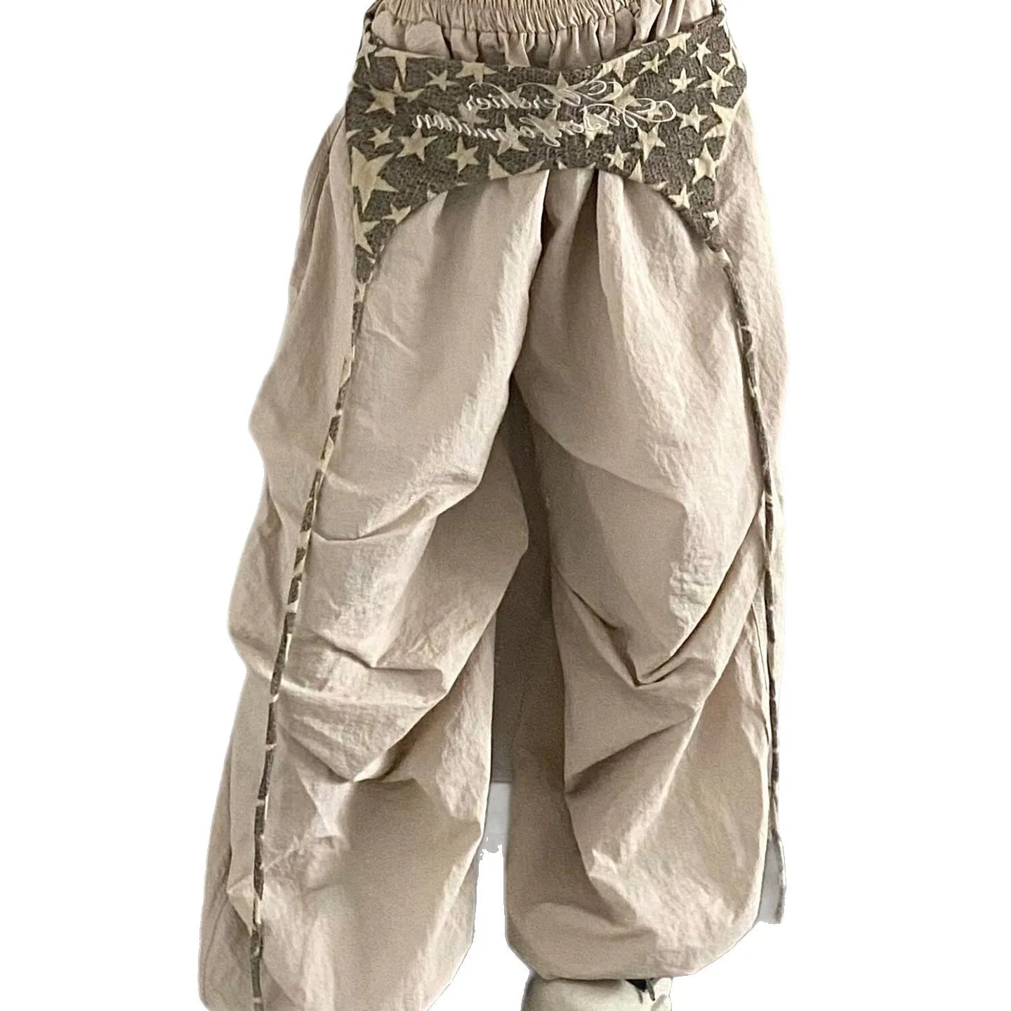 Women's Wide Leg Pants with Layered Waist and Embroidered Details