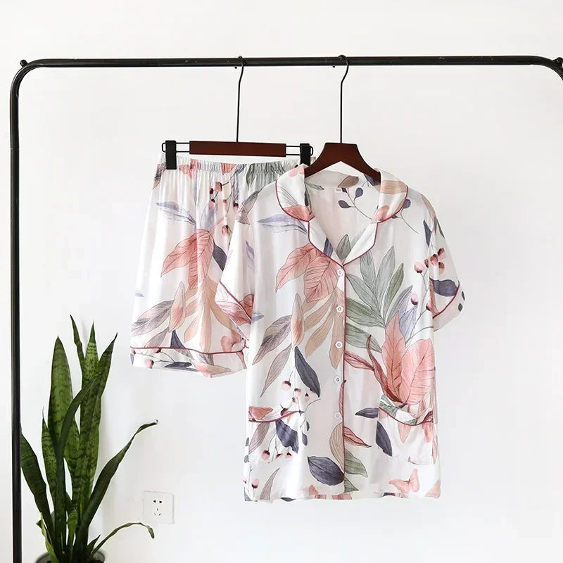 Women's Printed Button Front Pajama Set with Top and Pants