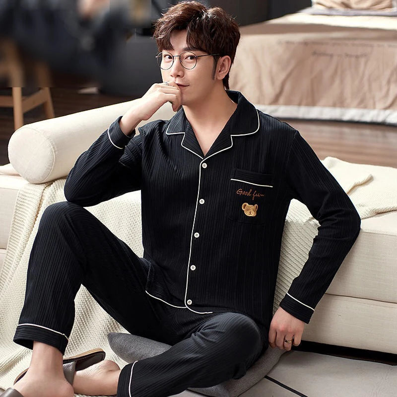 Men's Plaid Button Front Long Sleeve Shirt and Pants Pajama Set