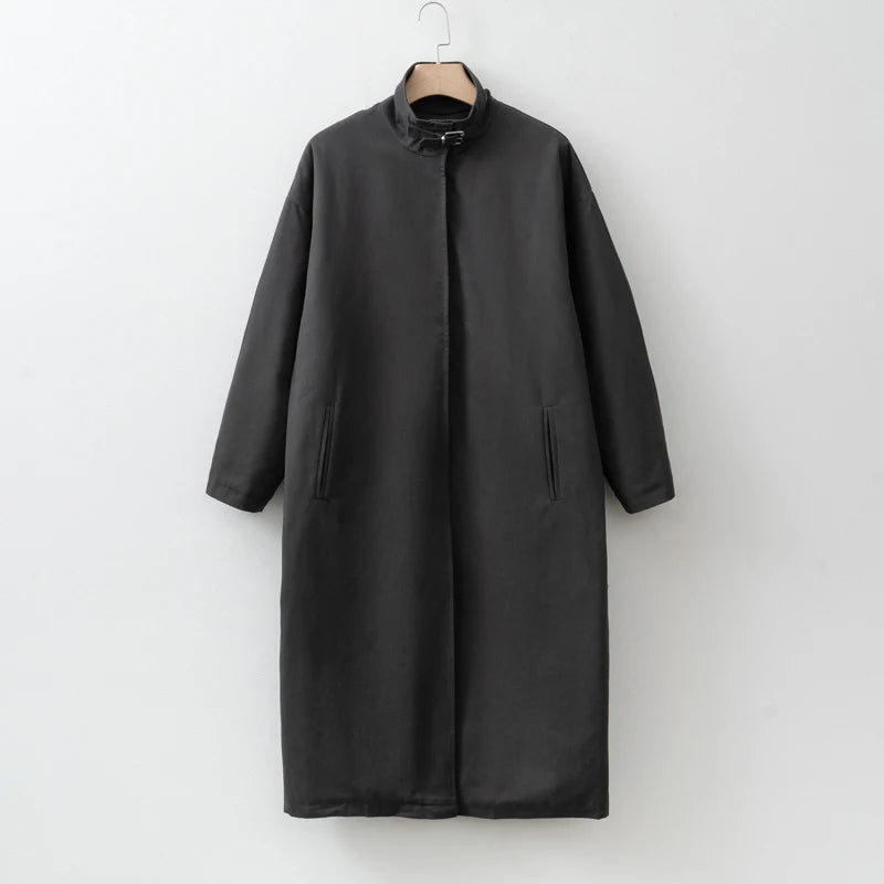 Women's Long Stand Collar Front Opening Coat for Layered Outfits