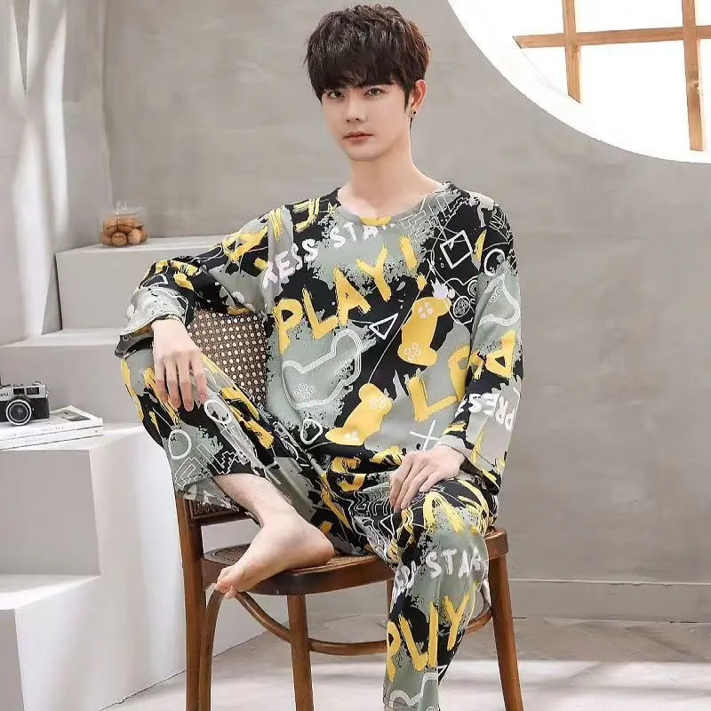 Men's Graphic Long Sleeve Crew Neck Top and Pants Pajama Set