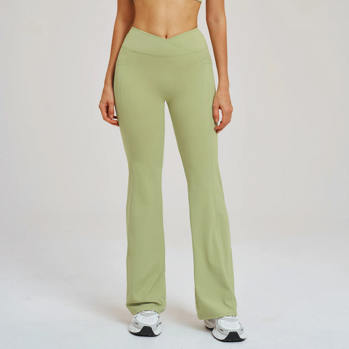 Women's High V Waist Flared Workout Pants with Side Pockets