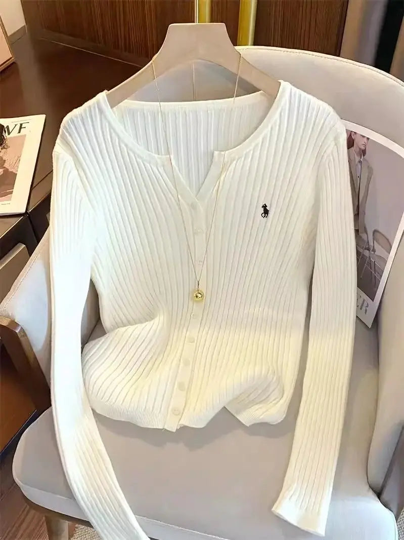 Women's Ribbed Crew Neck Button Front Cardigan Casual Knit Layer