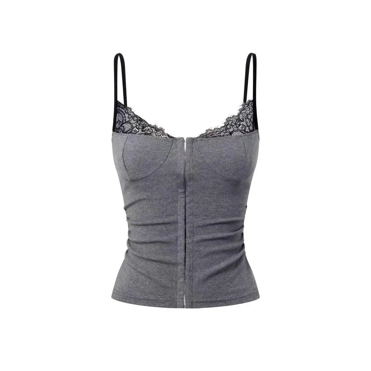 Women's Lace Panel Crop Top with Thin Straps and Corset Styling