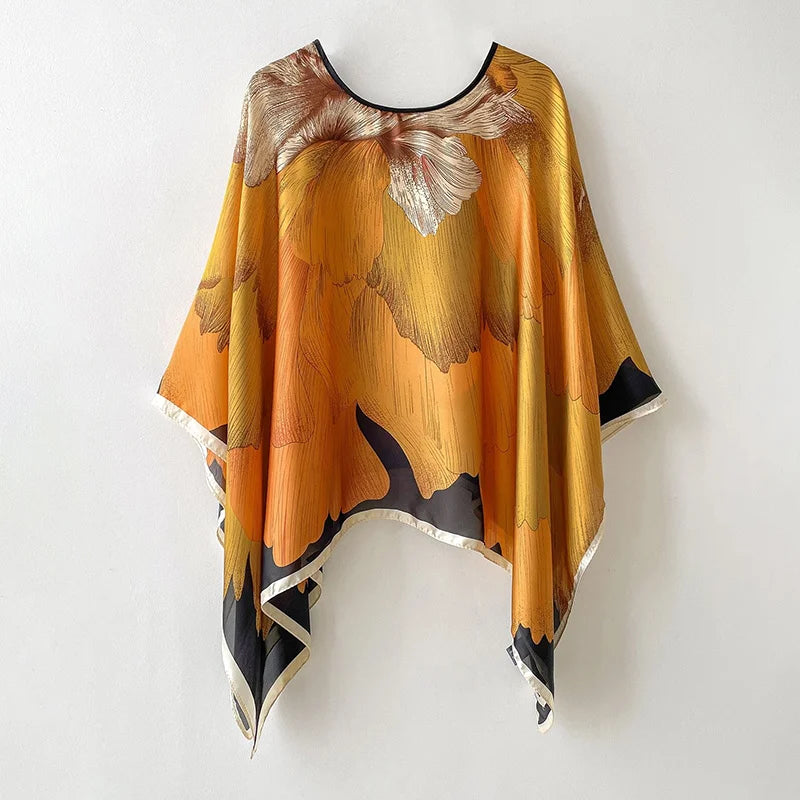 Printed Sheer Beach Poncho for Layering over Outfits