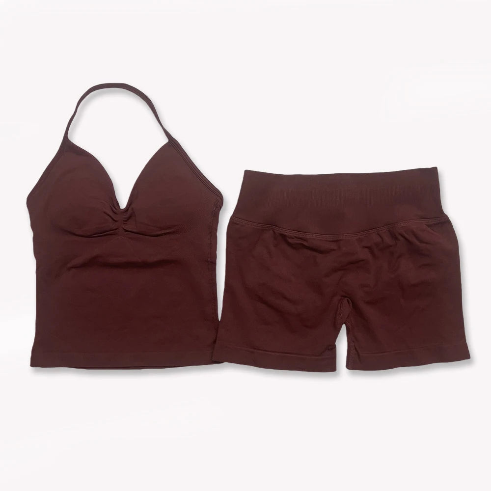 Women's Halter Tank And Shorts Yoga Set For Workout Outfits