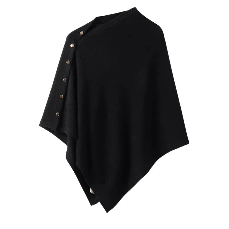 Asymmetric Side Button Poncho for Layering over Outfits
