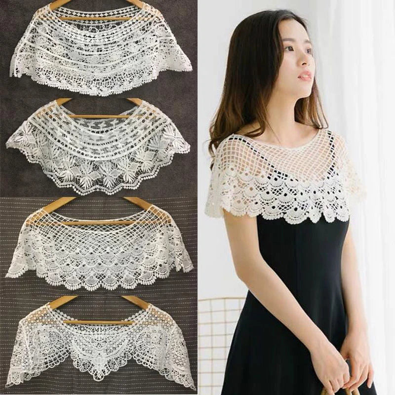 Crochet Floral Lace Capelet for Layering over Dresses and Tops