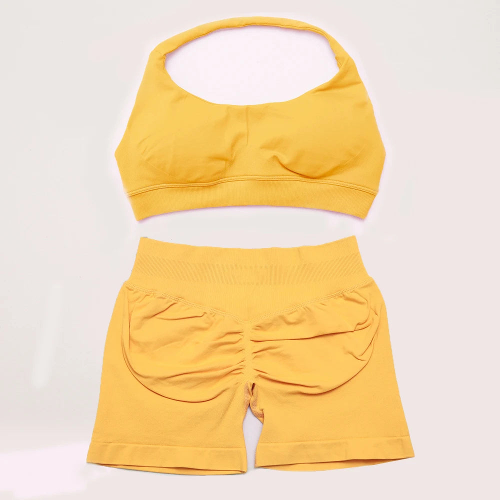 Women's Halter Bra And Shorts Yoga Set For Workout Outfits