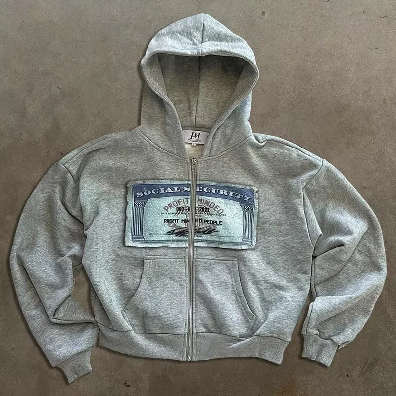 Graphic Long Sleeve Full Zip Casual Hoodie for Layering