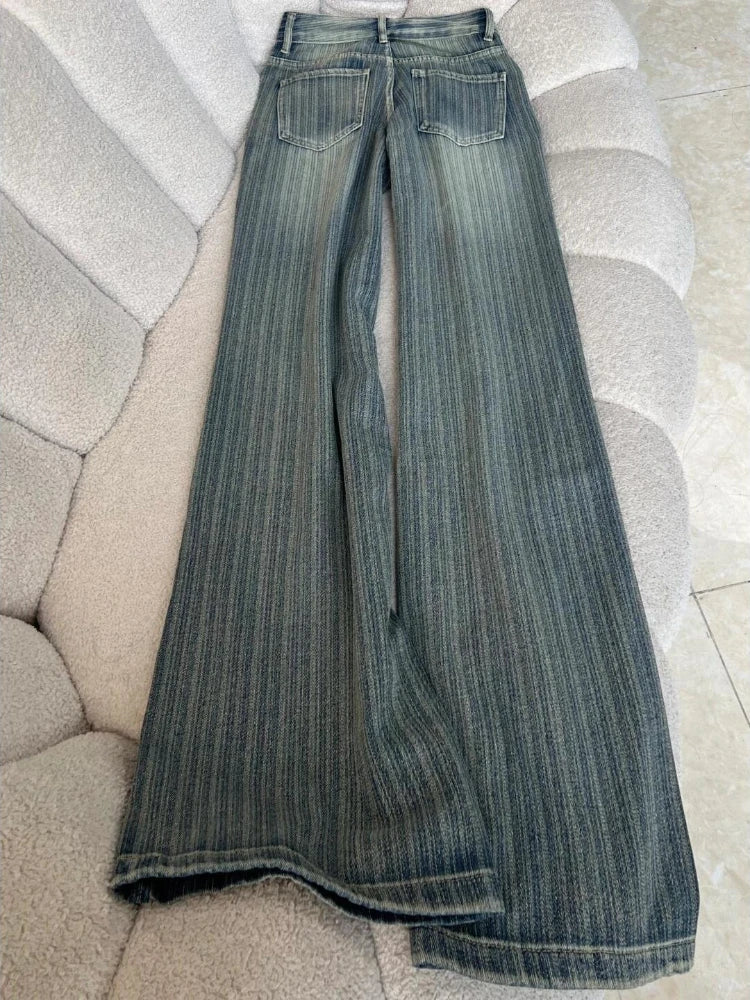 Women's Striped Washed Loose Fit Denim Jeans For Everyday Outfits
