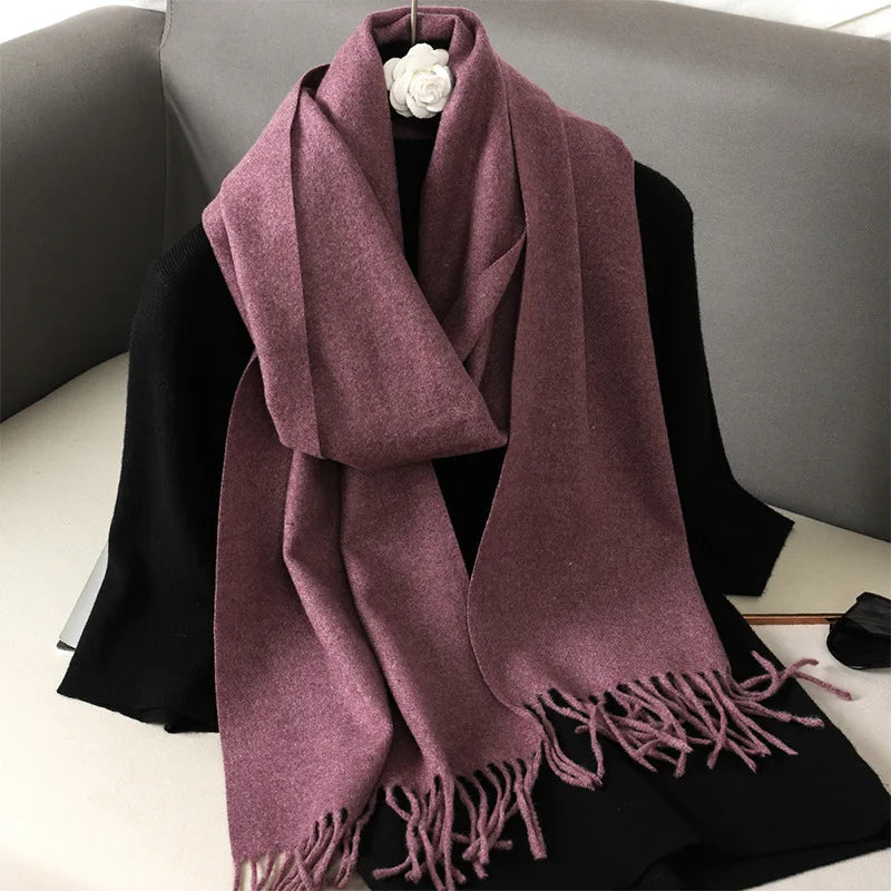 Solid Long Rectangular Scarf with Decorative Fringe Trim