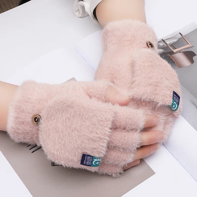 Solid Plush Fingerless Gloves with Short Wrist Shape