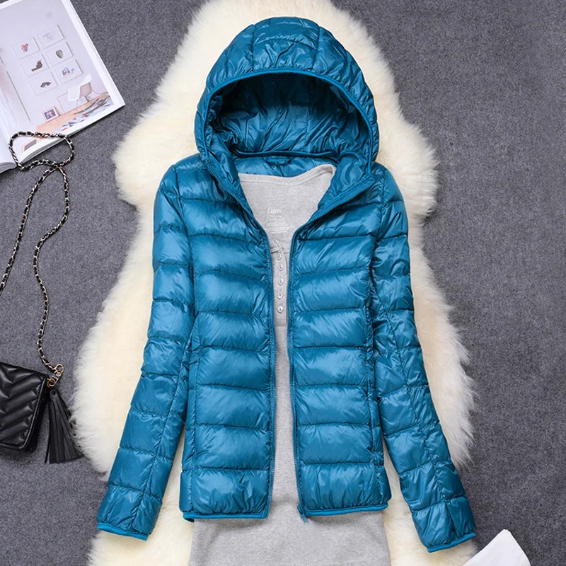Women's Hooded Quilted Zip Front Jacket for Layered Outfits