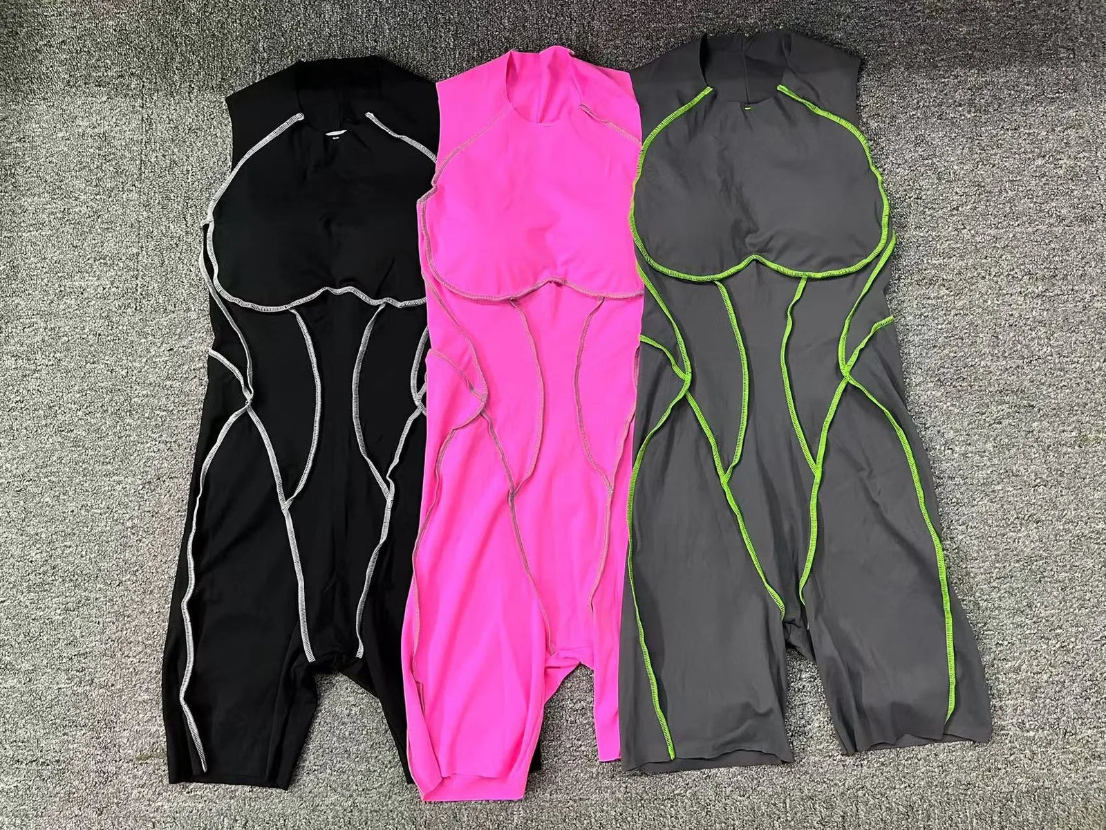 Women's High Neck Open Back Workout Romper with Contrast Seams
