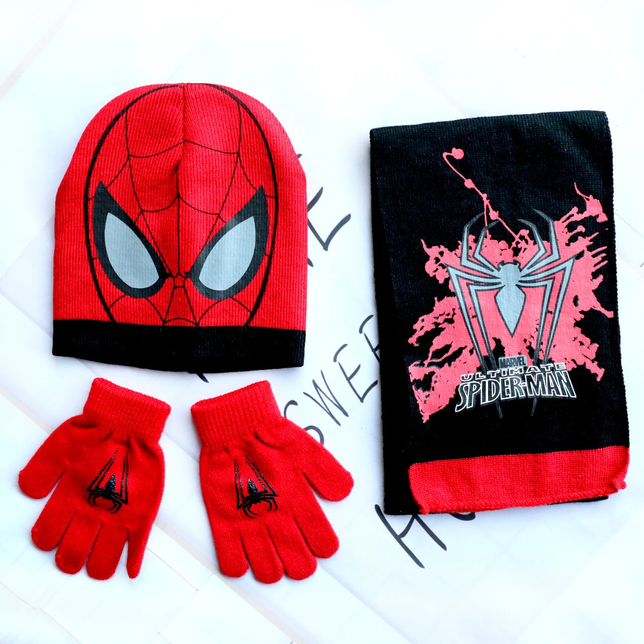 Spider-Man Knitted Hat Scarf and Gloves Set with Cartoon Style Options