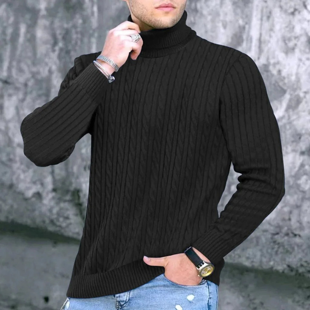 Men's Ribbed Turtleneck Long Sleeve Knit Sweater