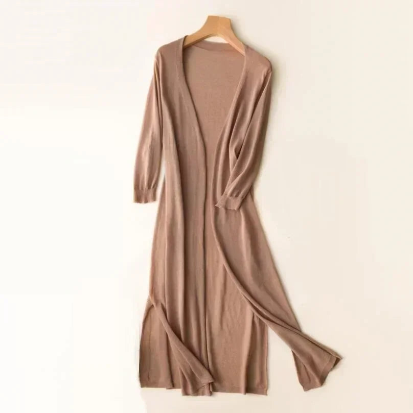 Women's Long Open Front Knit Cardigan Casual Knit Layer