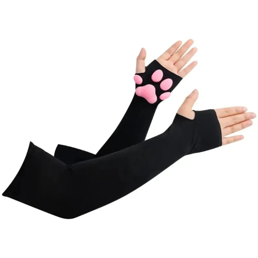 Long Fingerless Paw Gloves with Decorative Pink Pads